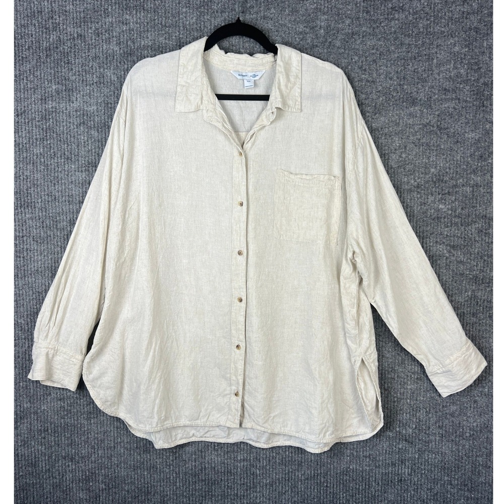 Old Navy XXL Linen Blend Boyfriend Shirt Coastal Granola Lagenlook Cream